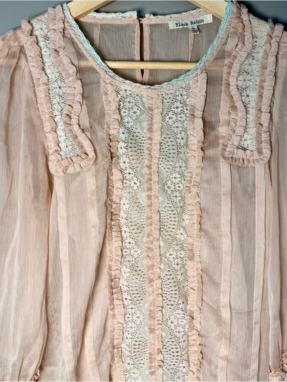 Black Rainn Lace & Ruffle Blouse | Blush Pink | Size S | Cottagecore | Romantic - Picture 2 of 7